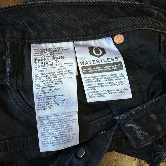 LEVI'S Ribcage Shorts Black Denim Cut Off Frayed High Rise Gothic - Picture 9 of 12